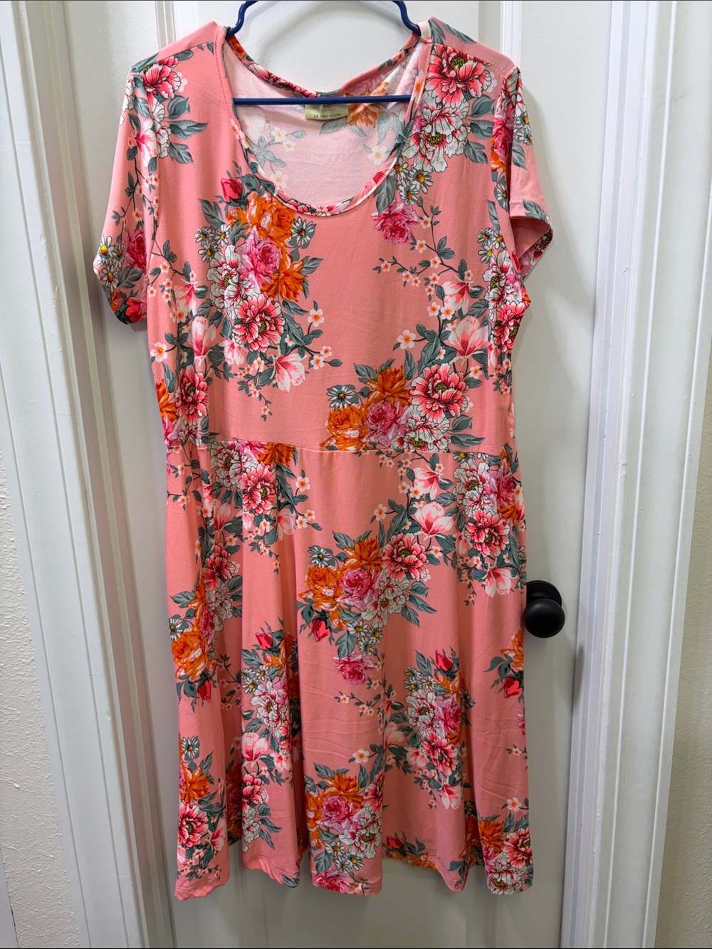 Bobbie Brooks Coral Pink Floral Scoop-Neck Midi Dress
